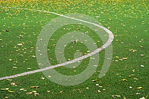 Fall Autumn Soccer field with grass green football. nature sport