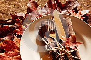 Fall or autumn themed place setting