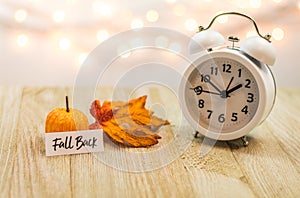 Fall Back Daylight Saving Time concept on wooden board