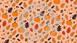 fall background with pattern of autumn leaves pumpkins mushrooms