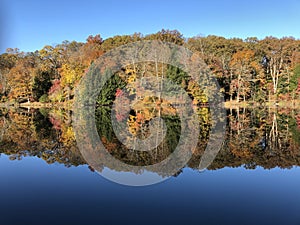 Fall beauty at Rose Lake in Old Man`s Cave State Park, Ohio