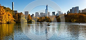 Fall in Central Park with Manhattan skyscrapers, New York City