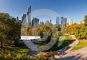 Fall in Central Park: Wollman Rink and Manhattan highrises