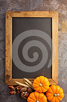 Fall chalkboard copy space with pumpkins