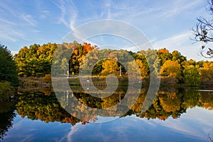 Fall color reflected in the Lake in Michigan