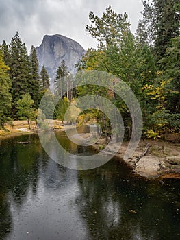 Fall colors and granite cliffs in Yosemite