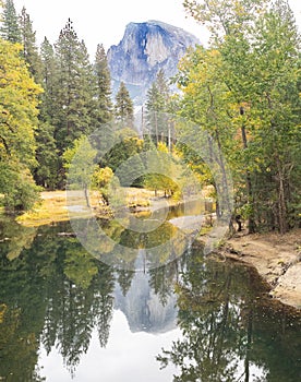 Fall colors and granite cliffs in Yosemite