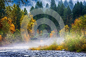 Fall colors along confluence of two rivers