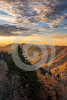 Fall colors, scenic sunrise, Great Smoky mountains