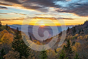 Fall colors, scenic sunrise, Great Smoky mountains