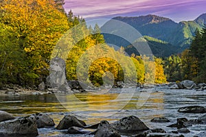 Fall colors on the Skykomish River, Washington State