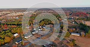 Fall colors in the small town in Boiling Spring South Carolina of autumn weather day