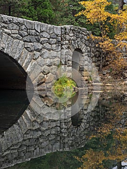 Fall colors and stone bridge in Yosemite