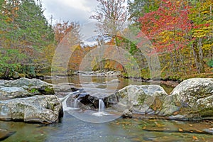 Fall colors surround a small white water stream in the Smokies. photo