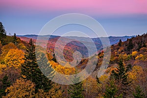 Fall colors, twilight, Smoky mountains