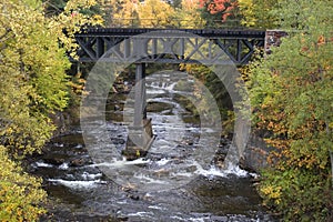 Fall Colors, Waterfall, Railroad Bridge, Landscape