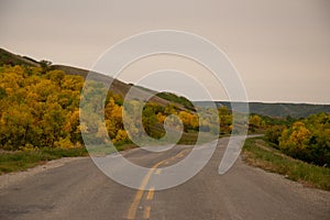 Fall Colours along the roadway in Qu'Appelle Valley, Saskatchewan, Canada