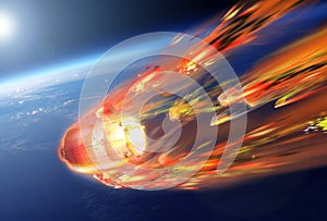 Fall, crash of a space satellite from orbit to earth.   Elements of this image were furnished by NASA