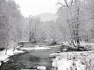 Fall Creek Ithaca NewYork in winter snow after nor\'easter storm