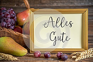 Fall Decoration with Fruits and Text Alles Gute