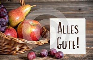 Fall Decoration with Fruits and Text Alles Gute