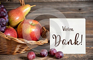 Fall Decoration with Fruits and Text Vielen Dank photo