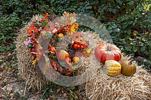 Fall decoration on hay bale