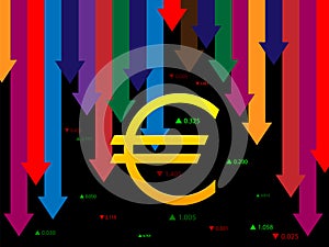 Fall, depreciation of the Euro, decrease of the value of the monetary unit. Vector