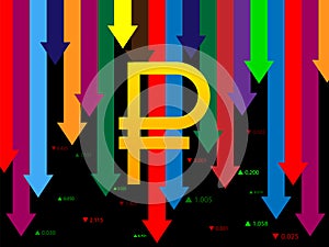 Fall, depreciation of the Ruble, decrease of the value of the monetary unit. Vector