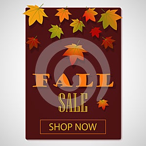 Fall discount. Fall sale. Autumn Background with leaves for shopping sale or promo poster and frame leaflet or web banner with