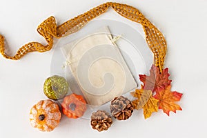 Fall drawstring pouch bag mockup