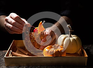 Fall Drinks in Bar - Old Fashioned Whiskey Cocktail