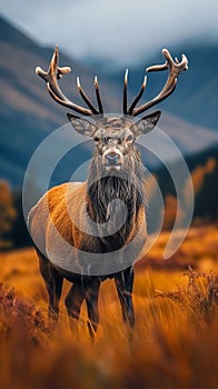 Fall enchantment Stag in the Scottish Highlands during autumn