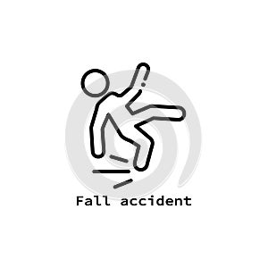 Fall, falling, watch your step, accident , Caution, linear icon. Editable stroke