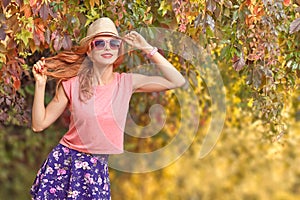 Fall Fashion. Redhead Having Fun. Outdoor Park