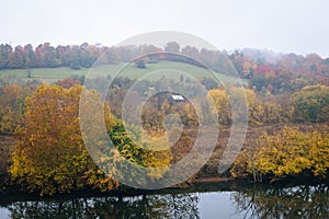 Fall foliage along the James River, seen from the Blue Ridge Parkway in the Appalachian Mountains of Virginia