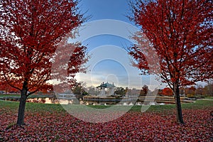 Fall foliage around the Forest Park bandstand in St. Louis, Missouri