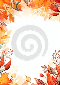 Fall foliage backdrop watercolor border frame