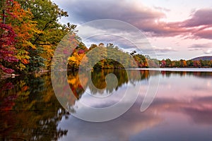 Fall foliage reflects in Hessian Lake