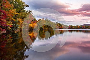 Fall foliage reflects in Hessian Lake photo