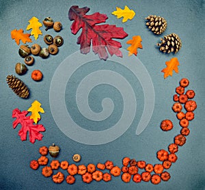 Fall frame, pumpkins, cones, acorn, oak leaves