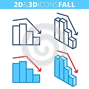 The fall graph. Flat and isometric 3d outline icon set.