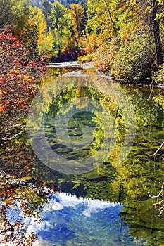 Fall Green Colors Reflection Wenatchee River Washington