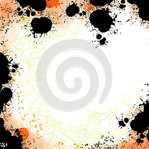 Fall or Halloween colors Crackle, splatters abstract border frame background for invitation, greeting card, ad, poster,