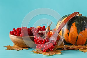 Fall harvest on aquamarine shadowless background photo