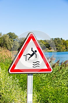 Fall hazard sign in Avignon, France, in a sunny day