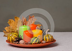 Fall holidays - Halloween and Thanksgiving. Still life - candles