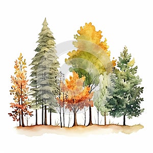 Fall inspired trees with green, orange, and red leaves in an array of shapes and sizes together.