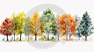 Fall inspired trees with green, orange, and red leaves in an array of shapes and sizes together.