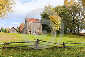 Fall landscape old farm in country side of Bromont